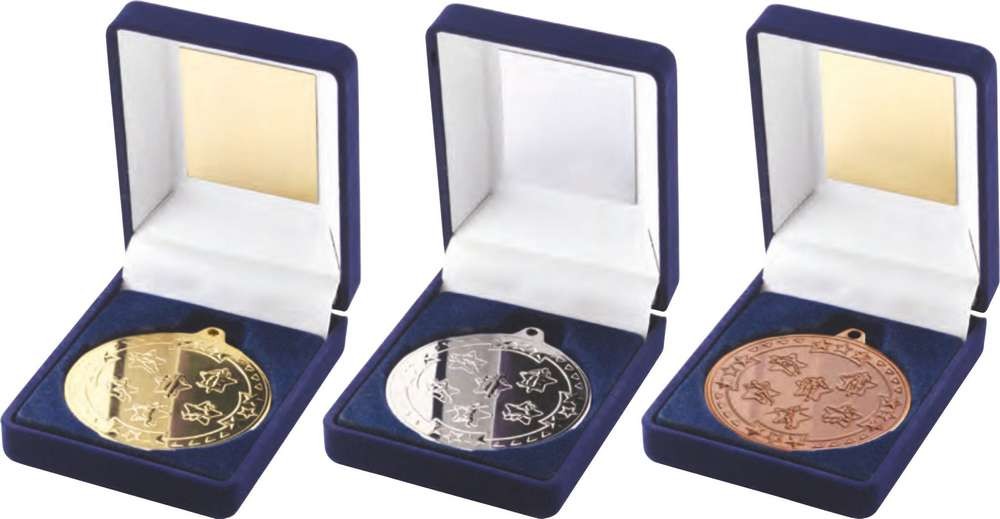 Blue Velvet Box And 50mm Medal Multi Athletics